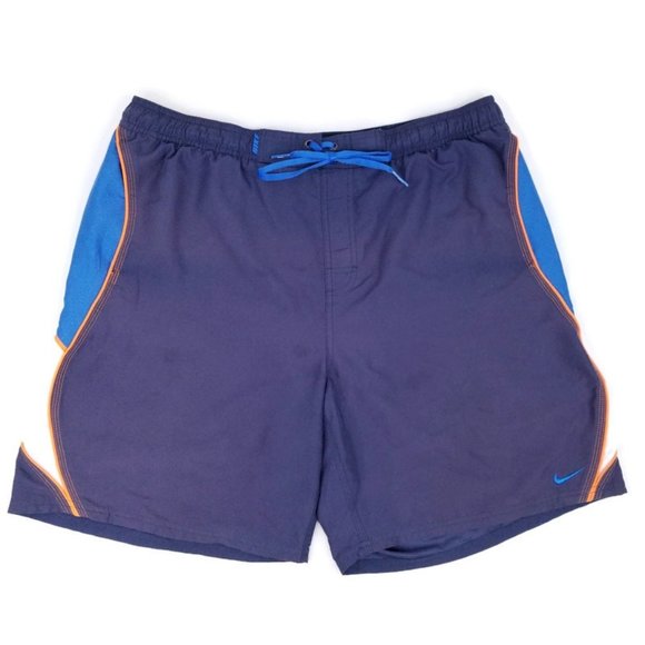 Nike Mens XL Swim Trunks Navy Blue Orange Stripe - Picture 1 of 8